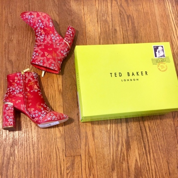Ted Baker Shoes - Ted Baker Ishbel Red Asian Print Embroidered Boot
